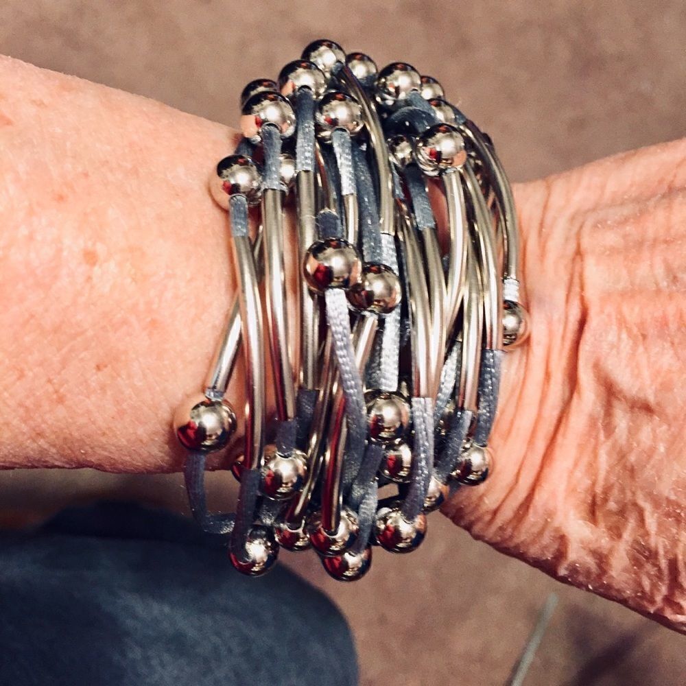 Silver tone and gray bracelet